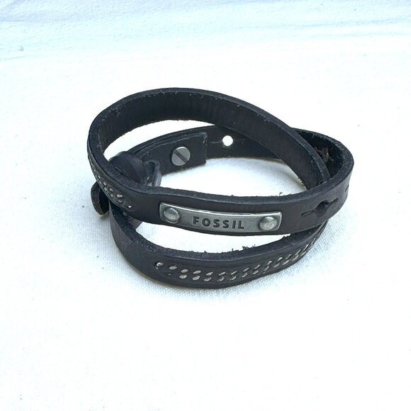 Fossil Black Leather Double Wrap Bracelet - Picture 2 of 7